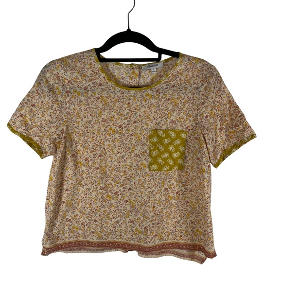 Madewell Tops - Madewell Mixed Floral Button Back Short Sleeve Top Yellow Pink Small Cottagecore